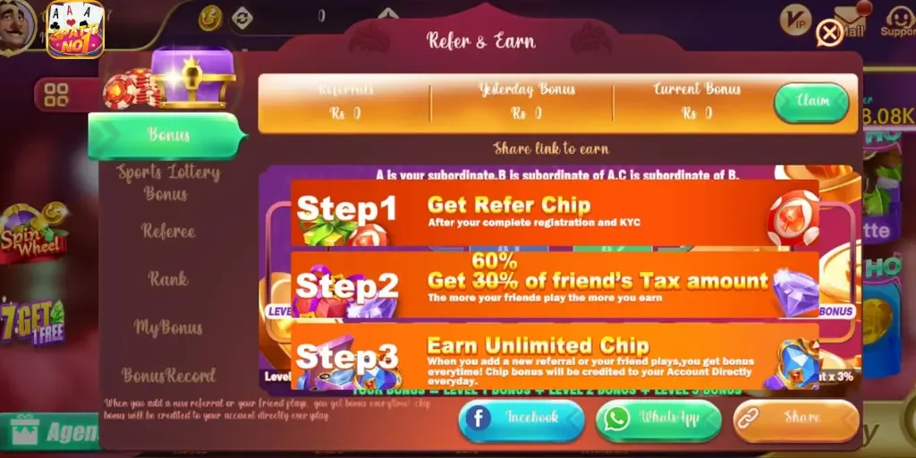 3 Patti No1 Refer and Earn program with 30% referral commission